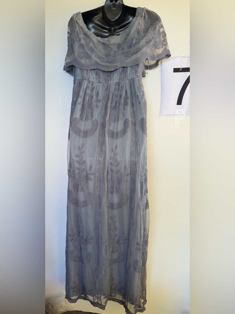 Blush Gray Lace Embroidered Maxi Dress